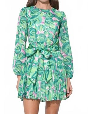Adelyn Rae Rylee Pleated Long Sleeve Mini Dress - Green