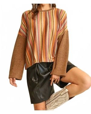 Gigio Novelty Knit And Solid Knit Mixed Loose Top - Multicolor