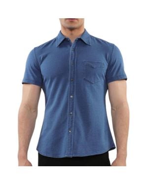 Postmarc Stretch Knit Denim Short Sleeve Shirt - Blue