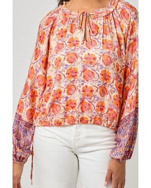 Mystree Border Print Ruffle Top - Orange
