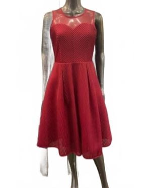 Gracia Stripe Mesh Cocktail Dress - Red