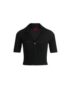 HUGO Cropped Cardigan With Sheer Crochet Structure - Black