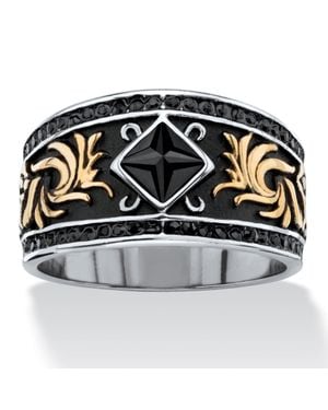 Palmbeach Jewelry Crystal Ion-Plated Antique Stainless Steel Two-Tone Scroll Ring - Metallic