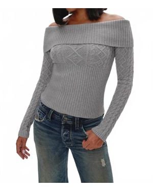 Frankie's Bikinis Jazz Off The Shoulder Knit Sweater - Gray