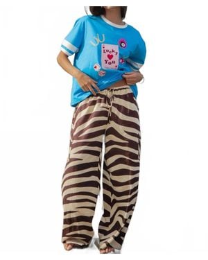 Palm Collective Sidewalk Zebra Linen Pants - Blue