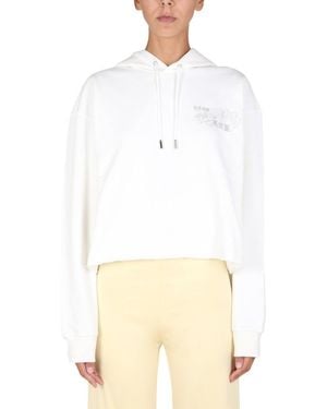 Opening Ceremony Cropped Hoodie With Artistic Graphics - White