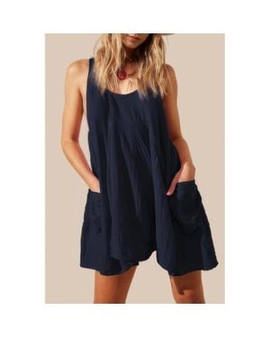 TRUEDAMES Solid A Line Pockets Low Back Knot Midi Dress - Blue