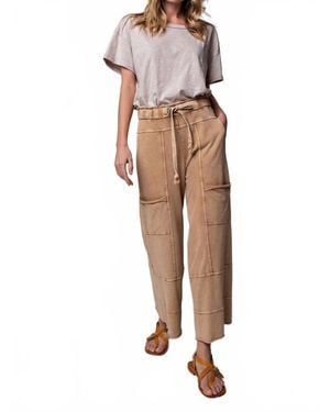 Easel Mineral Washed Terry Knit Pants - Natural