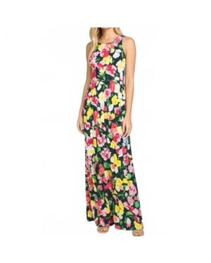 Beeson River Garden Flower Floral Slit Maxi Dress - Green