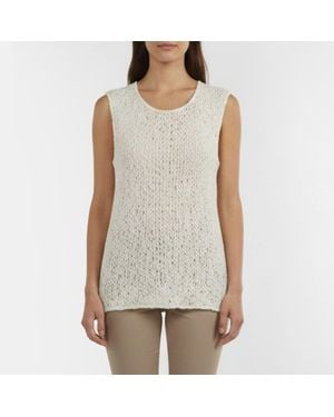 Nina Ricci Cream Weave Pattern Chiffon Sleeveless Top - White