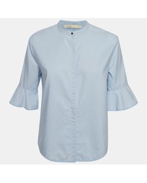 Maje Striped Cotton Button Front Shirt - Blue