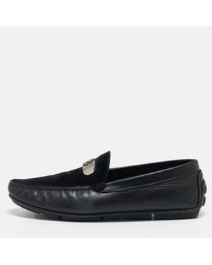 Roberto Cavalli Leather And Velvet Slip On Loafers - Black