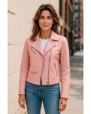 Infinity Leather Aqua Classic Brando Biker Leather Jacket - Red