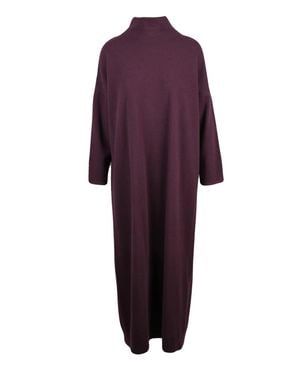 Valentino High Neck Wool Long Dress - Purple