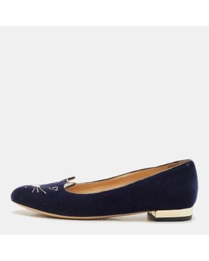 Charlotte Olympia Fabric Kitty Smoking Slippers - Blue