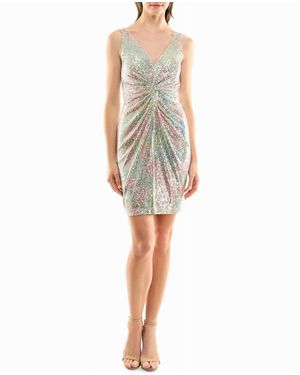 Nicole Miller Tiffany Sequin V-Neck Mini Dress - White