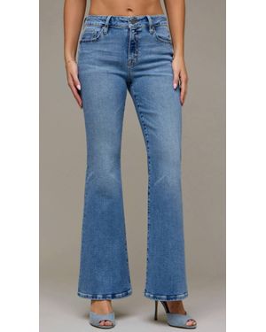 Hidden Jeans Mid Rise Full Length Flare Jeans - Blue