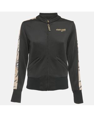 Roberto Cavalli Sport Animal Print Trim Crepe Zip Up Jacket - Gray