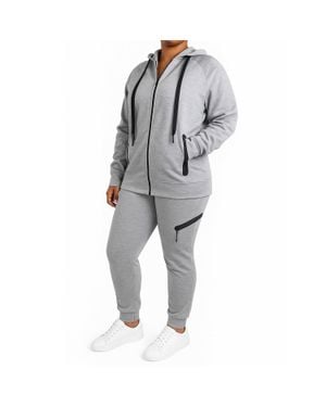 Blu Rock Loose Fit Full Zip Up Tech Fleece Hoodie & Jogger Set - Gray