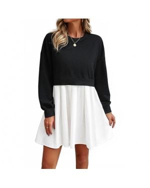 Supreme Fashion Solid Drop Shoulder Ruched Fit Patchwork Dress - Black