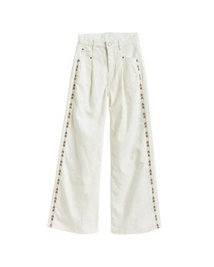 Tractr Jeans Embroidered Side Pleated Leg Pant - White