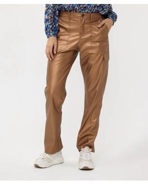 EsQualo Cargo Vegan Leather Pants - Natural