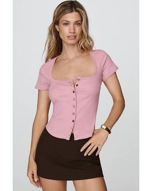 Pilcro Square-Neck Cardigan Top - Pink