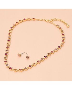 Fashnzfab Round Stone Bezel Link Chain Necklace - Natural