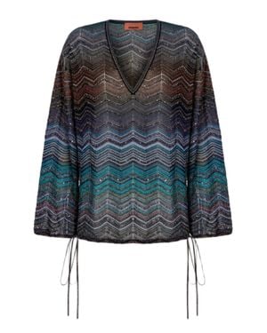 Missoni Over Chevron Sequin Blusa - Blue