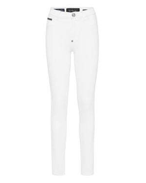 Philipp Plein Denim High Waist Jegging Logo - White