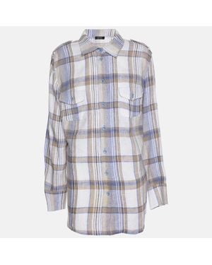 Basler Check Linen Long Sleeve Shirt - Blue