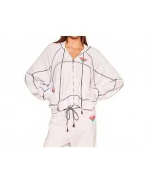 Sundry Contrast Stitching Horizon Heart Zip Hoodie - White