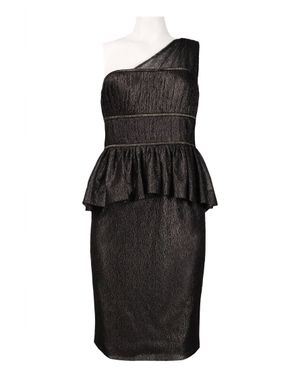 Monique Lhuillier One Shoulder Lace Peplum Dress - Black