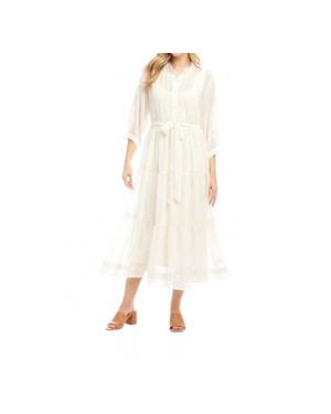 Karen Kane Embroidered Tiered Midi Dress - Natural