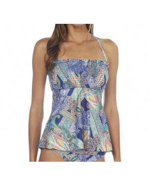 Kenneth Cole Smocked Bandeau Tankini Top - Blue
