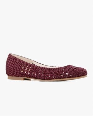 All Black Woven Girl Flats - Red