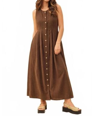 Miou Muse Hazel Linen Maxi Dress - Brown