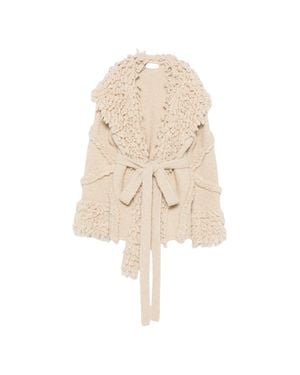 The Attico Textured Ruffled Belted Cardigan - Natural