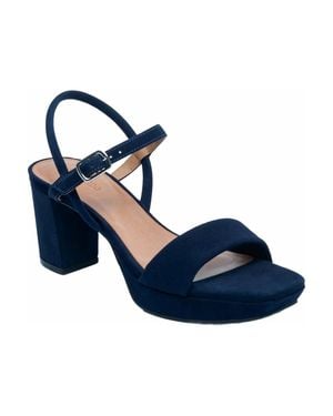 Bernardo Canto Sandals Dark Suede Platform Block Heel Rhs9704 - Blue
