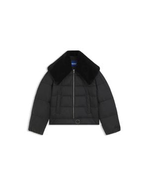 HUGO Water-Repellent Puffer Jacket With Detachable Faux-Fur Collar - Black