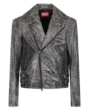 DIESEL L-Eon Cjcm Distressed Leather Biker Jacket - Gray