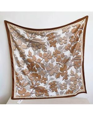 TRUEDAMES Silk Feel Floral Pattern Print Square Scarf - Metallic
