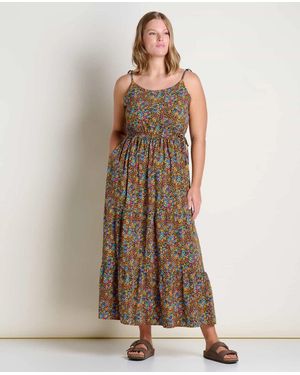 Toad & Co. Dress Ditsy Floral Tiered Tie Side Sleeveless Ddr2379 - Natural