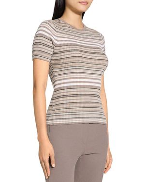Theory Rib Stripe Wool T-Shirt - Gray