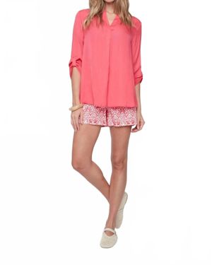 Renuar Roll-Tab Sleeves Woven Blouse - Pink