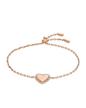 Fossil Elliott Rose-Tone Stainless Steel Heart Chain Bracelet - Metallic