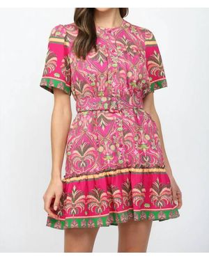 Fate Botanical Border Button Down Mini Dress - Red