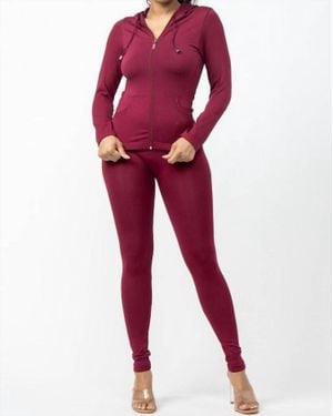 Listicle Seamless Hoodie And Legging Lounge Set - Red