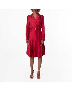 Bally Emblem Printed Silk Shirt Dress - Red