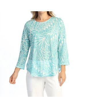 Jess & Jane Round Hem Quarter Sleeve Slub Top - Blue